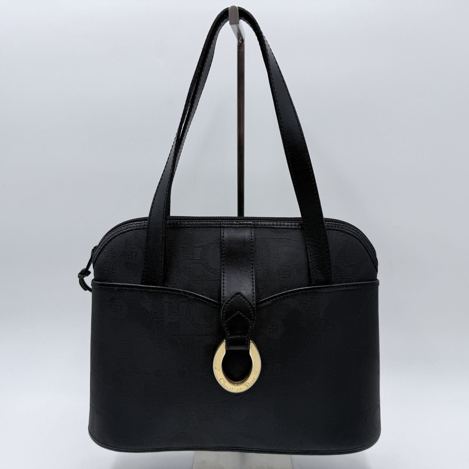 Christian Dior 　ヴィンテージ ハンドバッグ　レザー　ブラック Christian Dior（クリスチャンディオール） ヴィンテージ ロゴ総柄