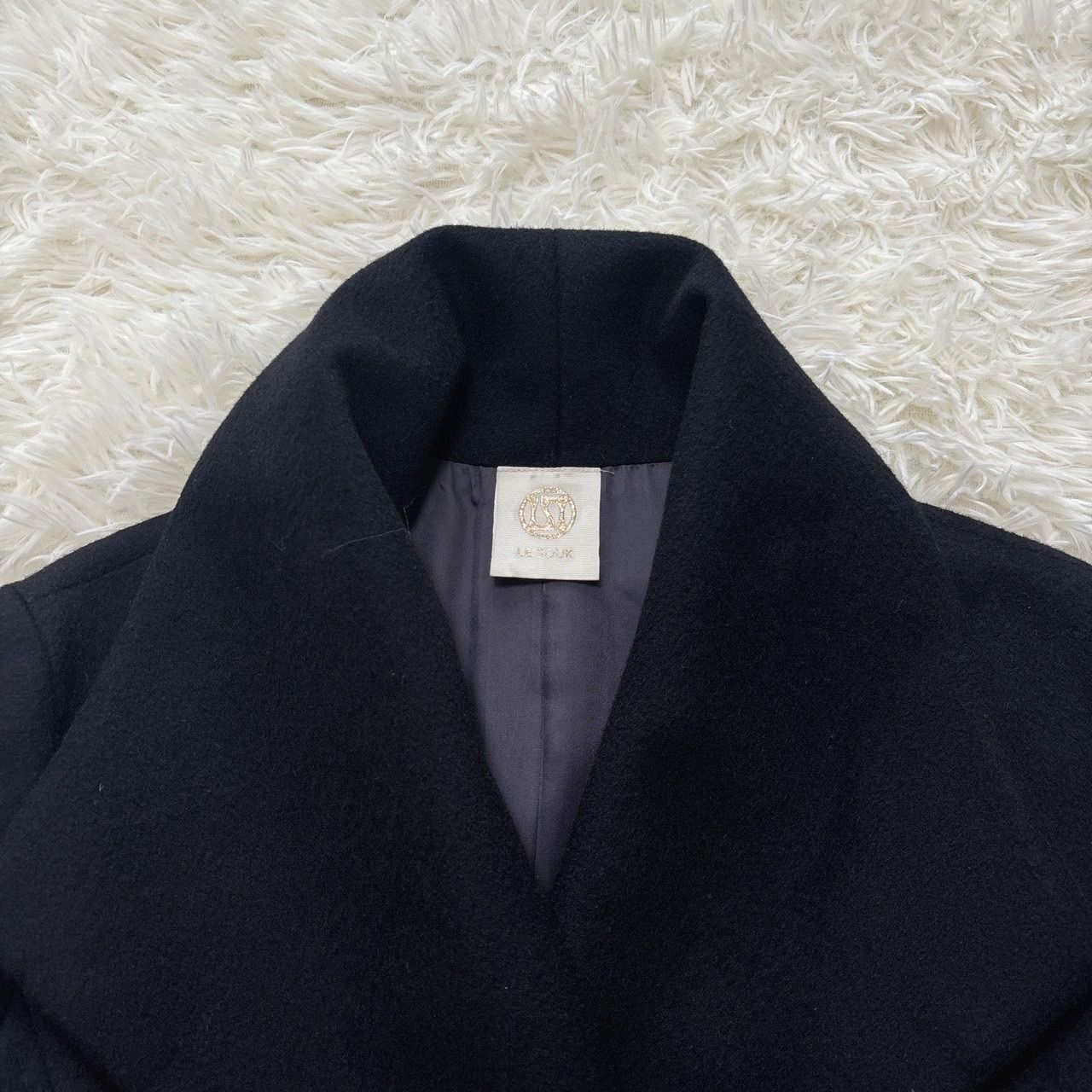 LESOUK ルスークカシミヤ100%ロングコート女優襟　ブラック ルスーク Le Souk カシミヤ100%ショールカラーロングコート 女優襟