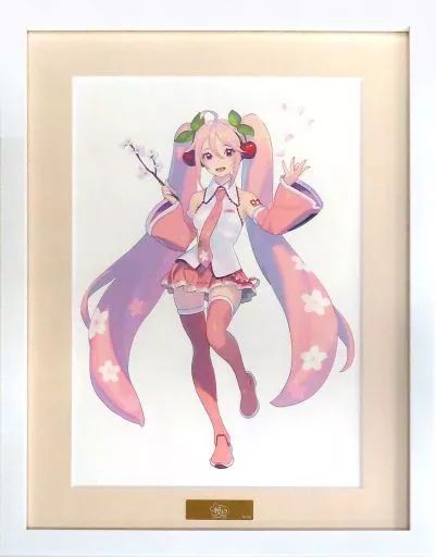 【】原画イラストボード 桜ミク 描き下ろしイラスト 桜ミク Art by kuro キャラファイングラフ 額装イラスト