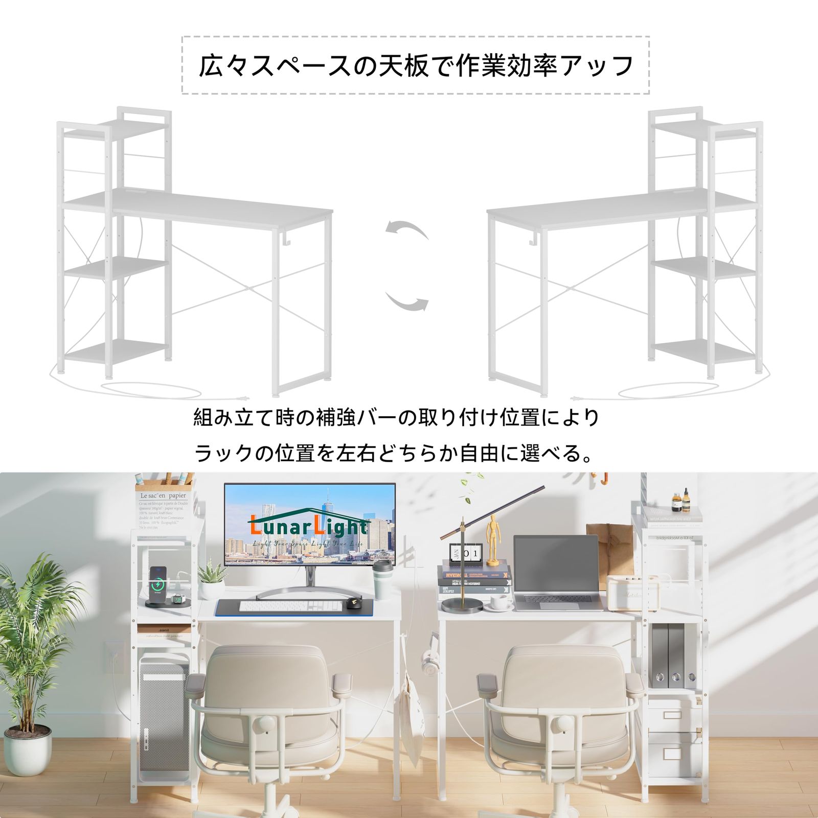 LunarLight PCパソコンデスク幅 机 110奥行48高さ110cm テレワーク用