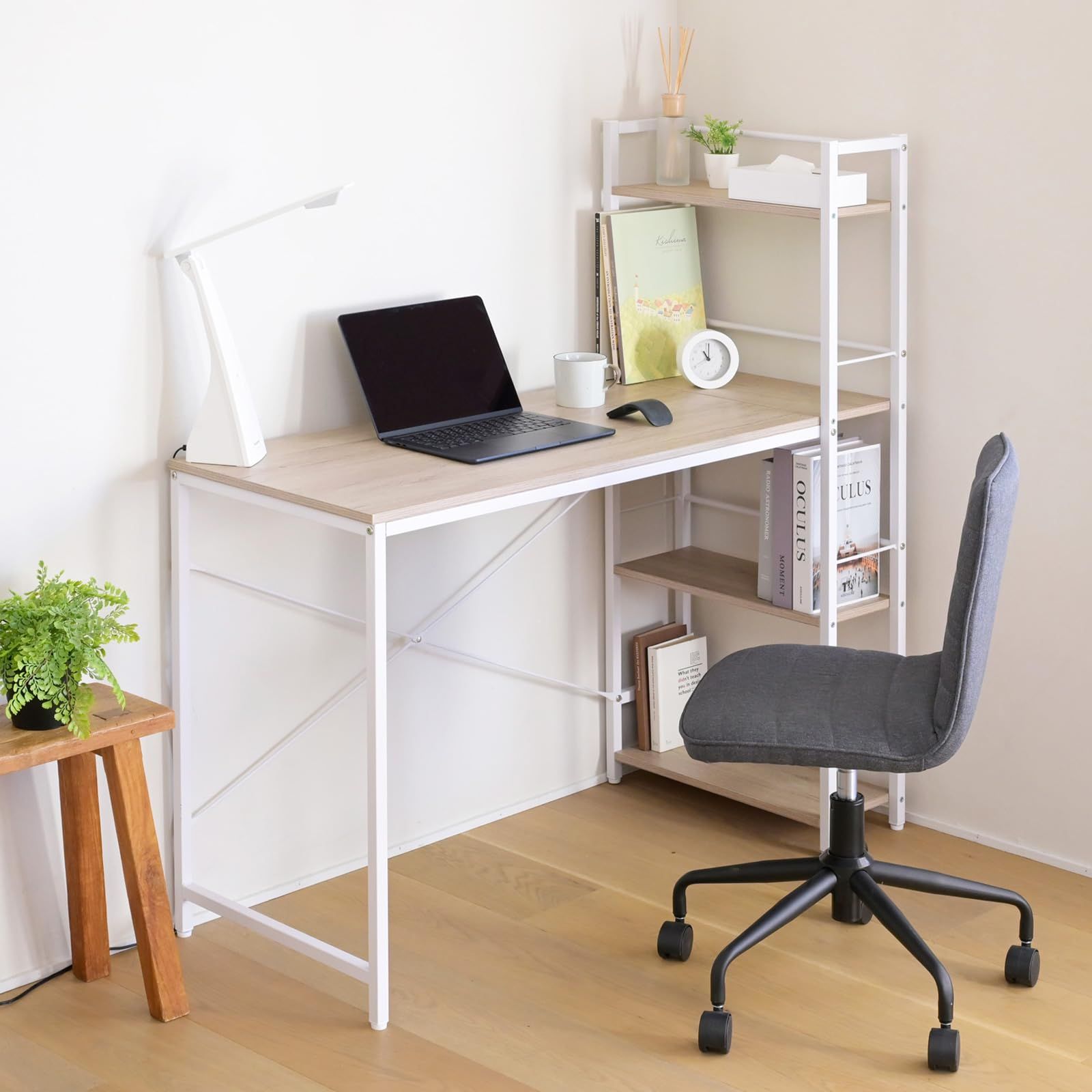 山善(YAMAZEN) デスク ラック付きデスク (棚は左右付け替え可) 机 A4