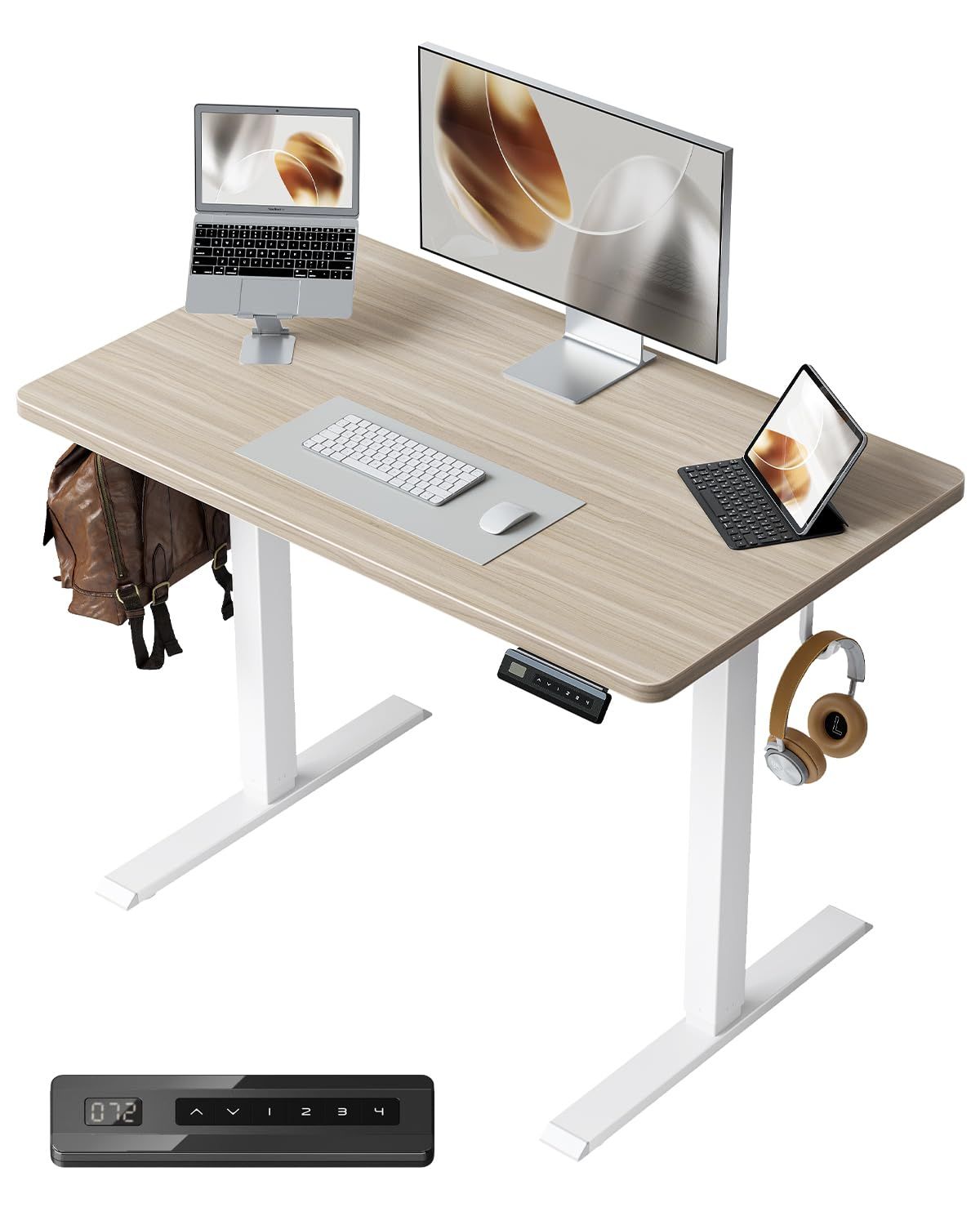 FEZIBO 電動 昇降デスク 一枚板 幅100cm オフィスワークテーブル