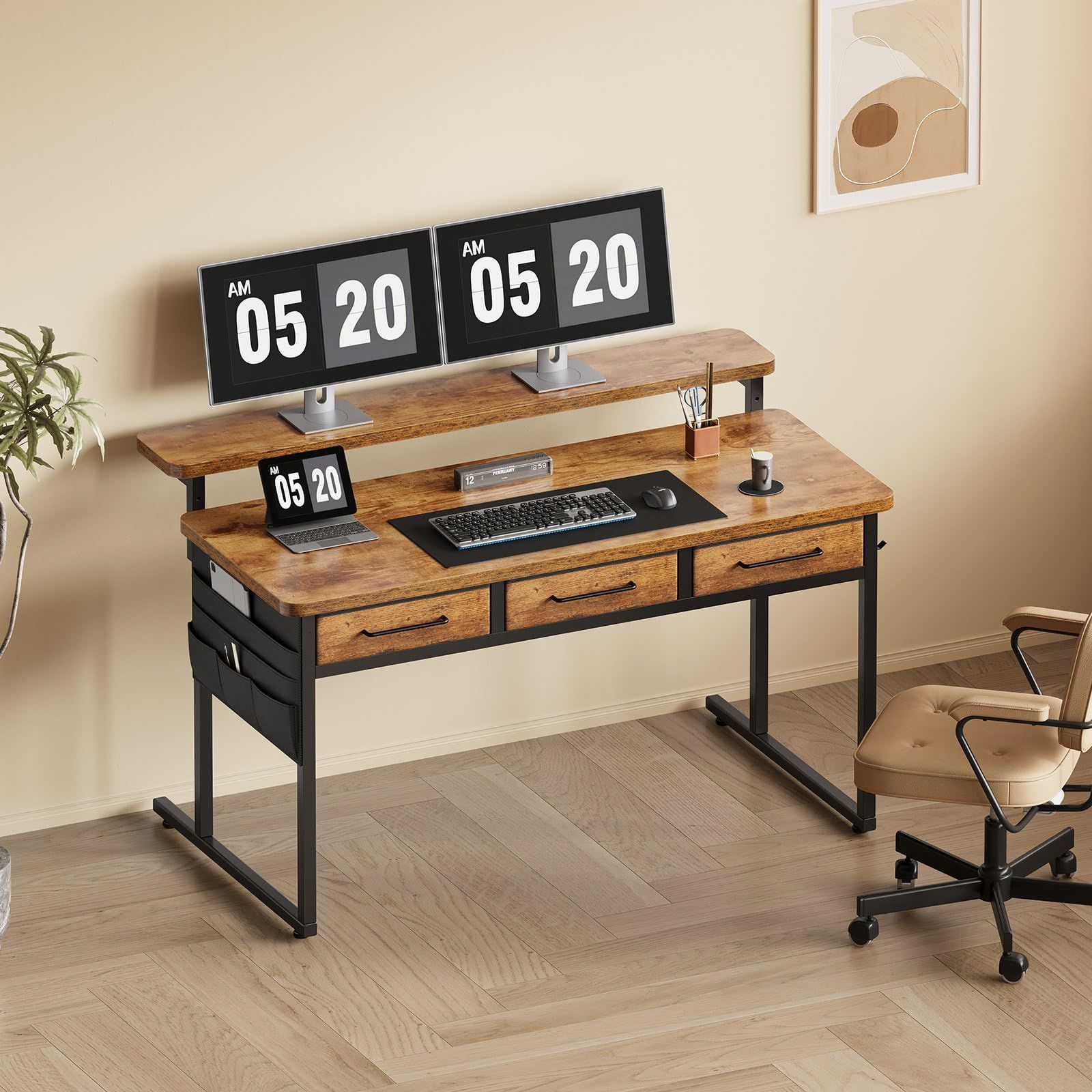 Maihail デスク 机 pcデスク 勉強机 幅120cm 引き出し付きパソコン