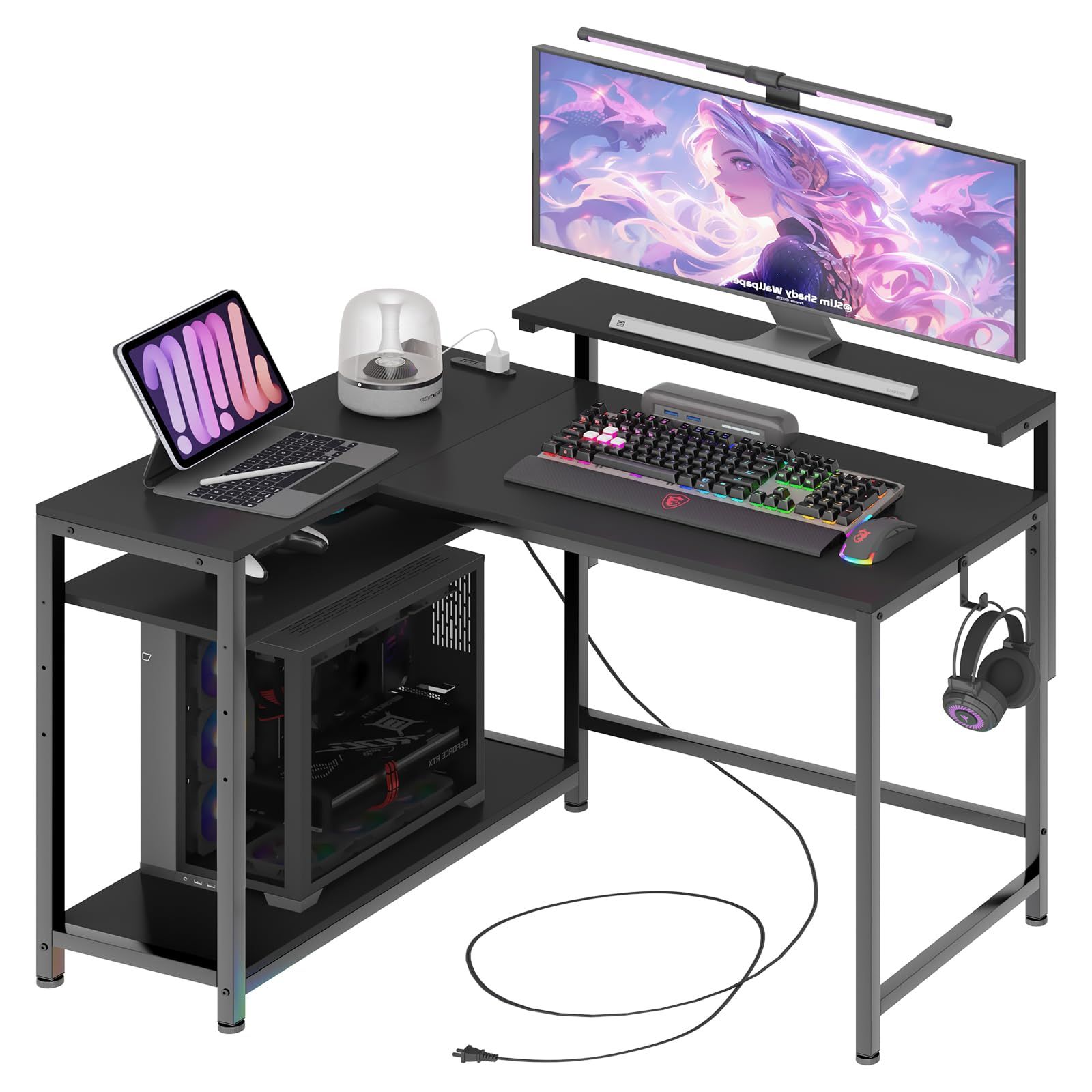 モニター台1個付き・棚板高さ調節・左右設置可能】LunarLight PC