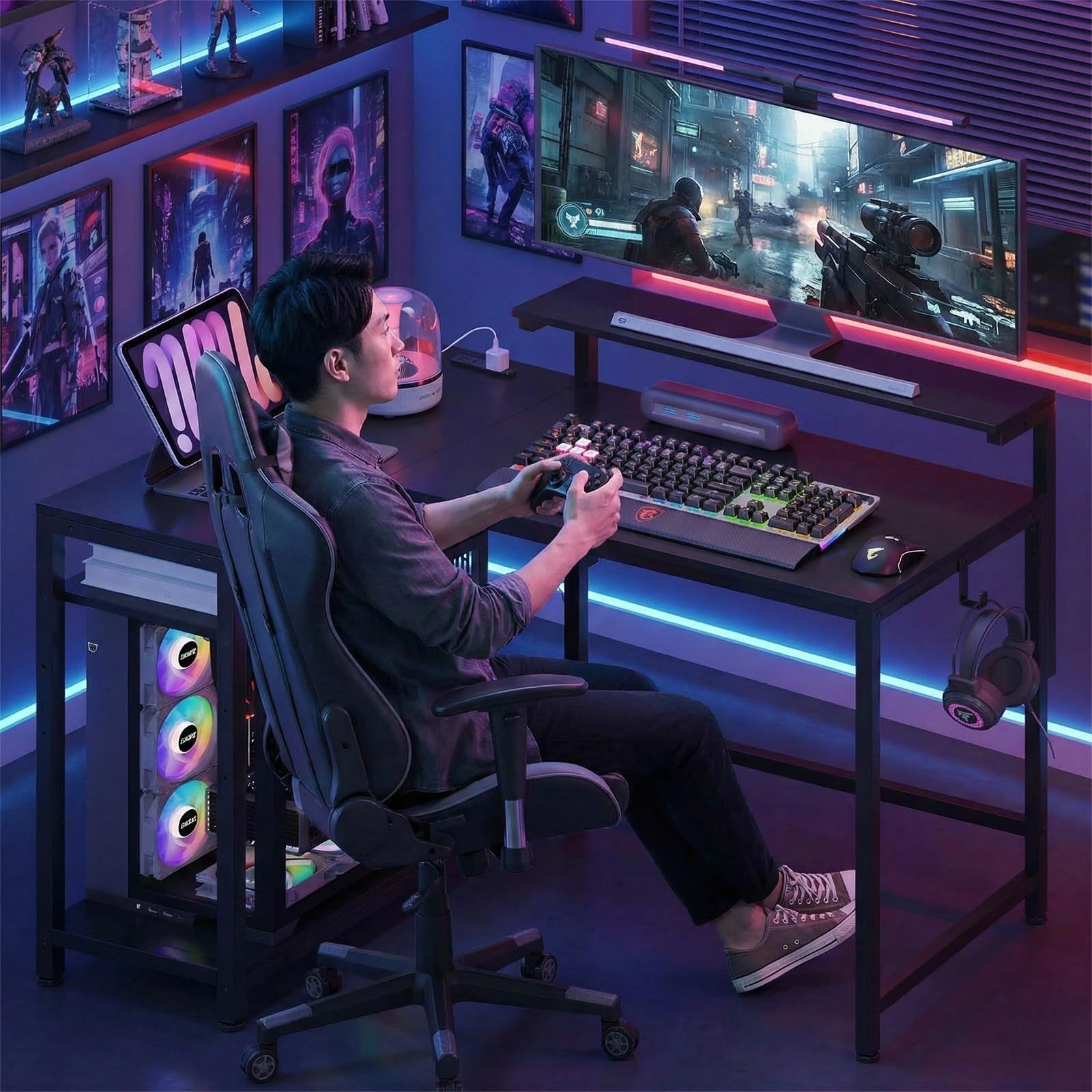 モニター台1個付き・棚板高さ調節・左右設置可能】LunarLight PC