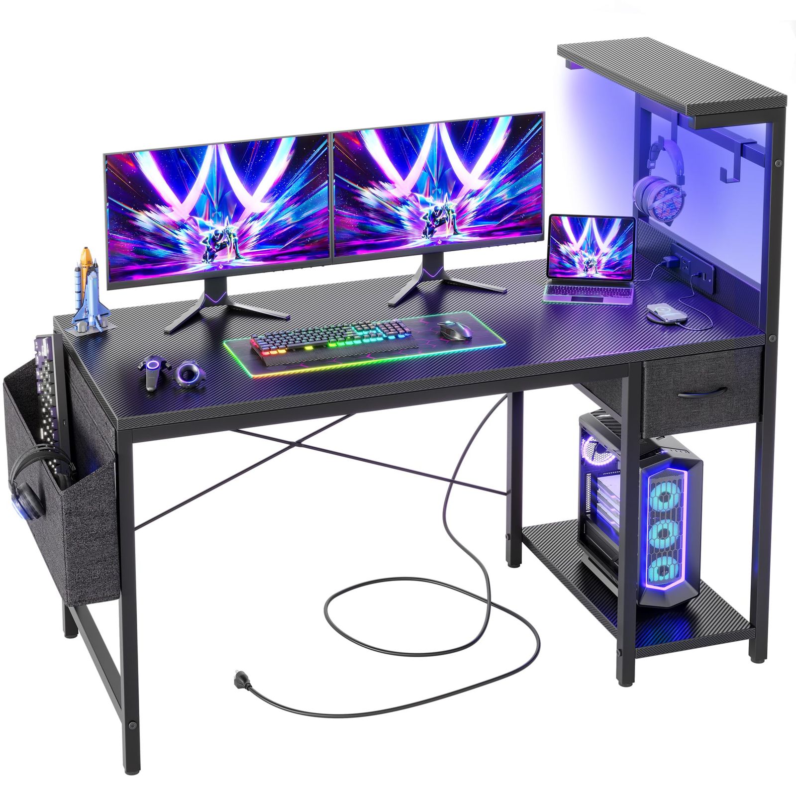 TIQLAB LEDゲーミングデスク 120×50cm - 電源コンセント付き パソコン