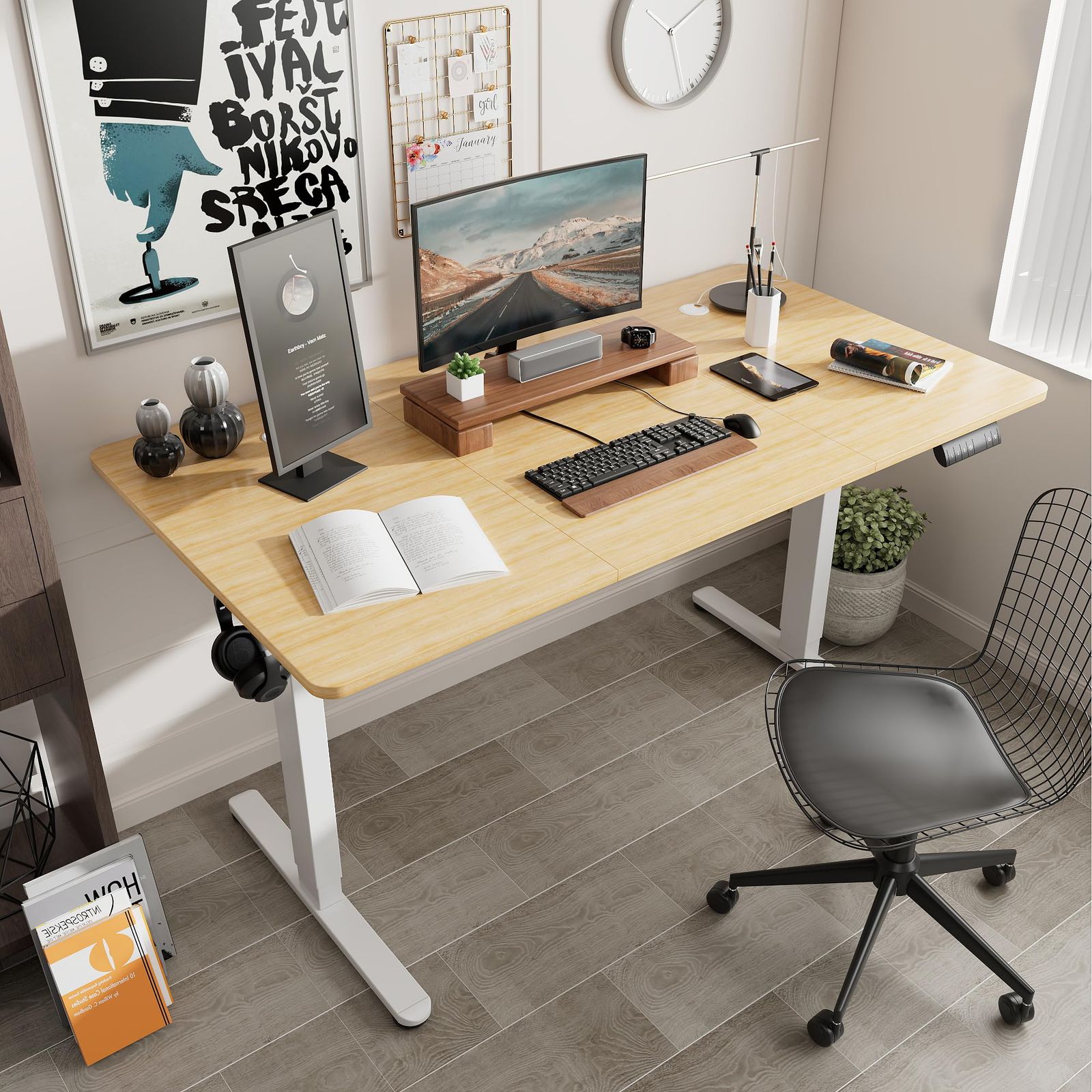 Alebert 電動式 昇降デスク 昇降式デスク 幅140*奥行70cm