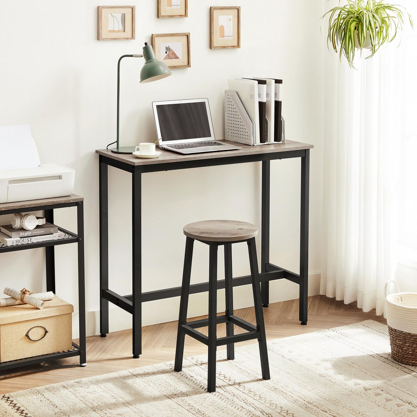 VASAGLE カウンターテーブル パソコンデスク幅100CM 天然木 お洒落