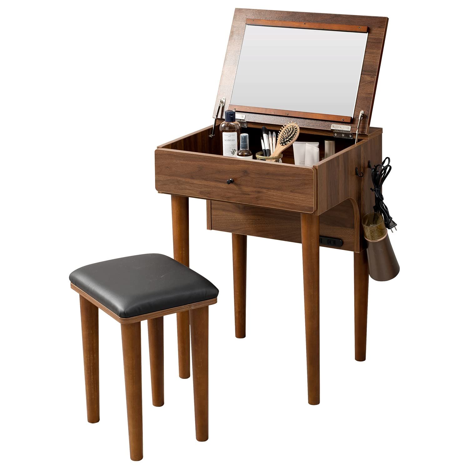 萩原 ドレッサー 化粧台 デスク コンセント付き スツール セット 天然