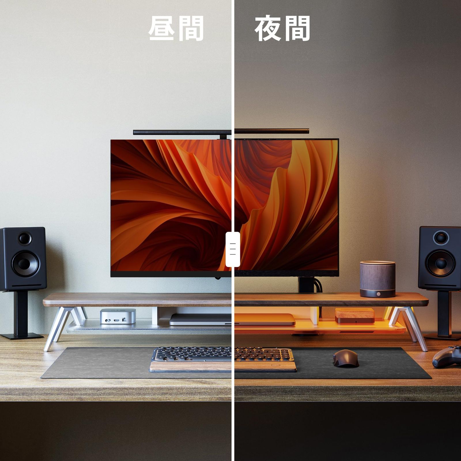 Fenge モニター台 RGBテープライト付き ブラウン Amazon.co.jp: Fenge モニター台 卓上 パソコン台 デスクシェルフ pc台