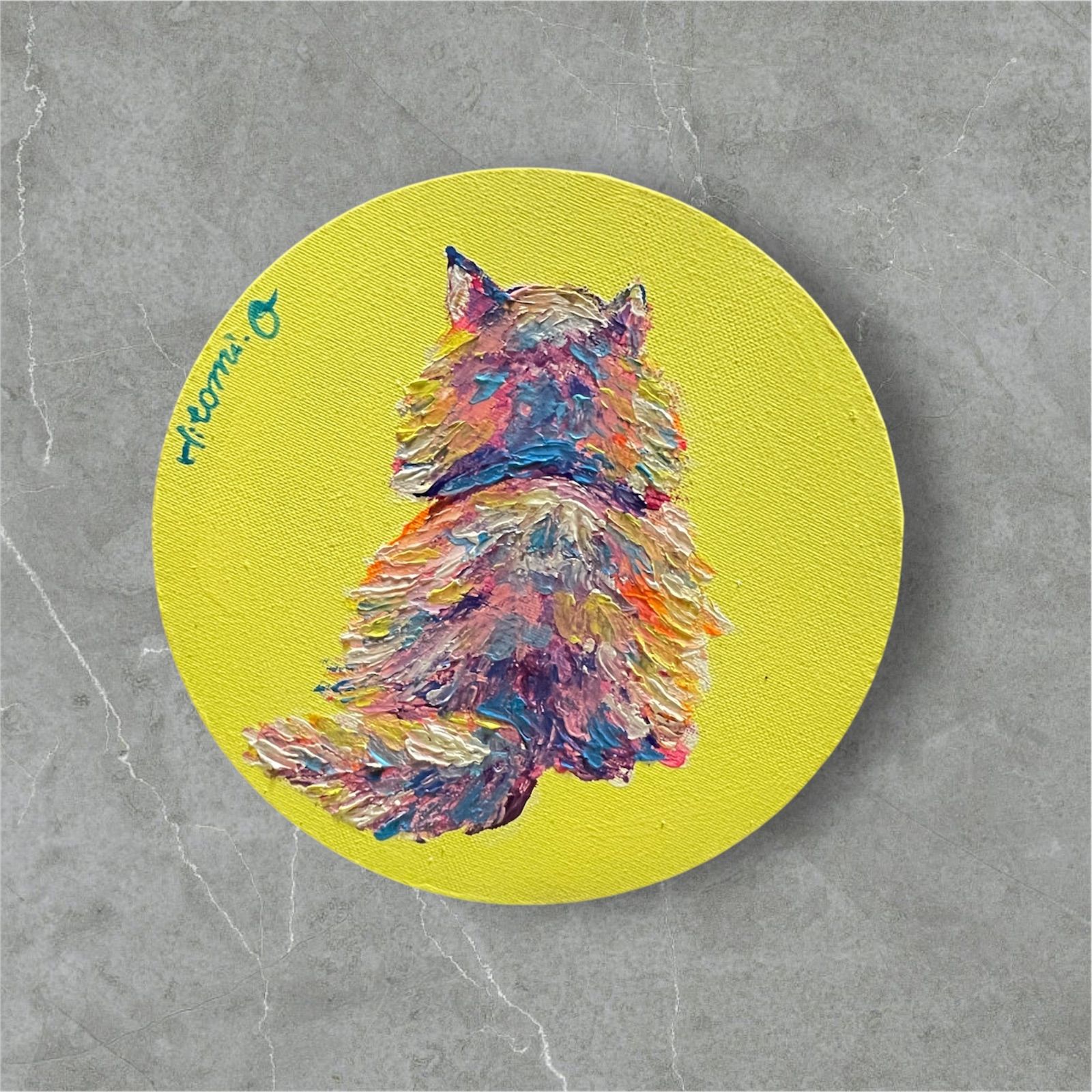 丸型キャンバス○絵画原画 猫 現代アート アート 動物画 作品証明者付