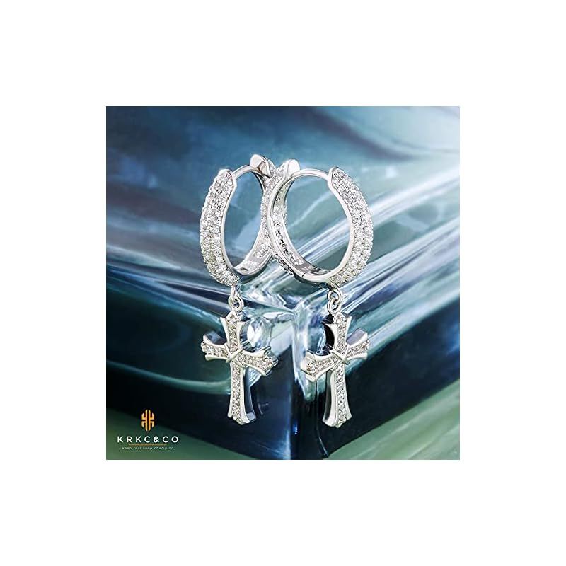 KRKC&CO クロス ピアス 十字架 フープピアス ジルコニア メンズ