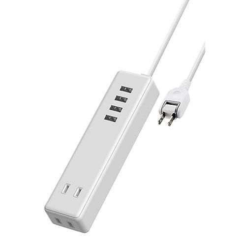 エレコム 電源タップ USBタップ 3.4A (USBポート×4 コンセント×2) 1.5m ホワイト ECT-0415WH