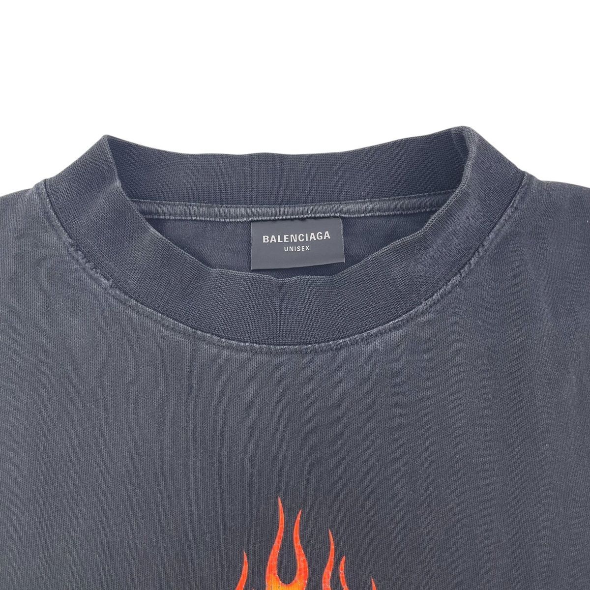 BALENCIAGA バレンシアガ ユーズド加工フレイムロゴオーバーサイズT