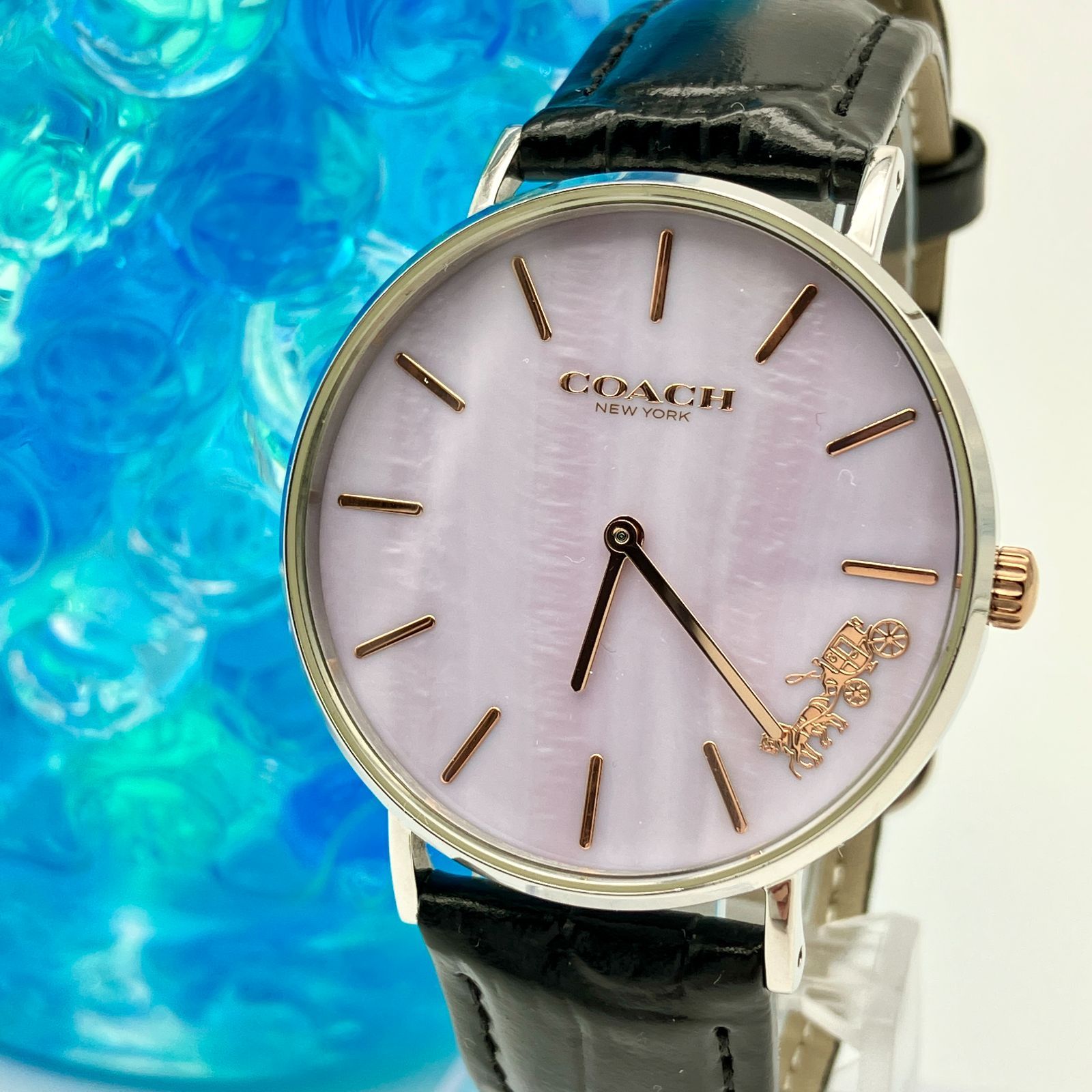 中古】コーチ COACH 腕時計 ペリー パープルシェル文字盤 馬車ロゴ