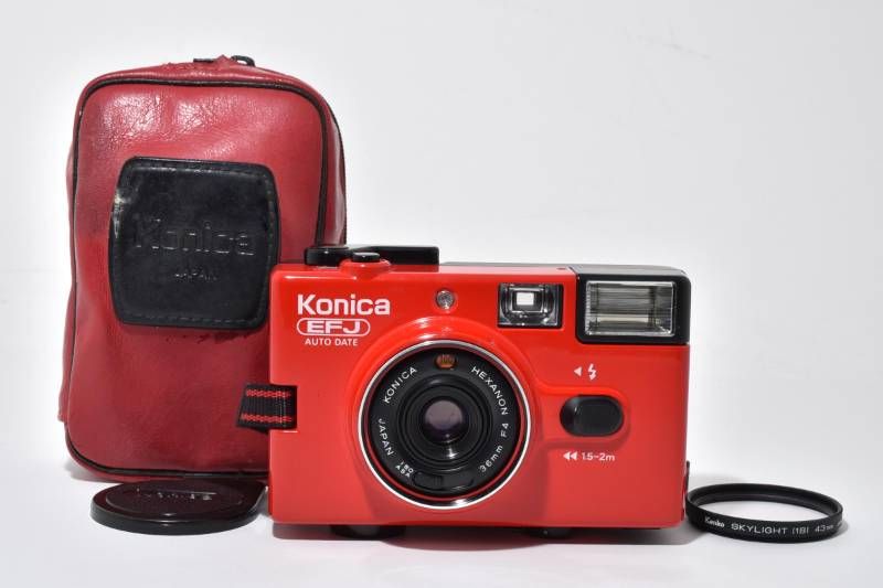 実用品】Konica コニカ EFJ レッド 赤 コンパクトフィルムカメラ #4006