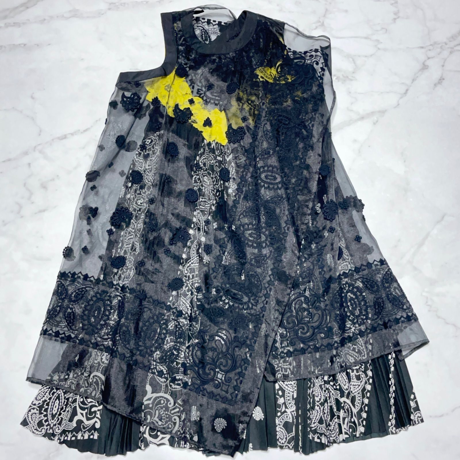 サカイ sacai 2016SS ブラック 黒 黒色 バンダナ柄 ペイズリー柄