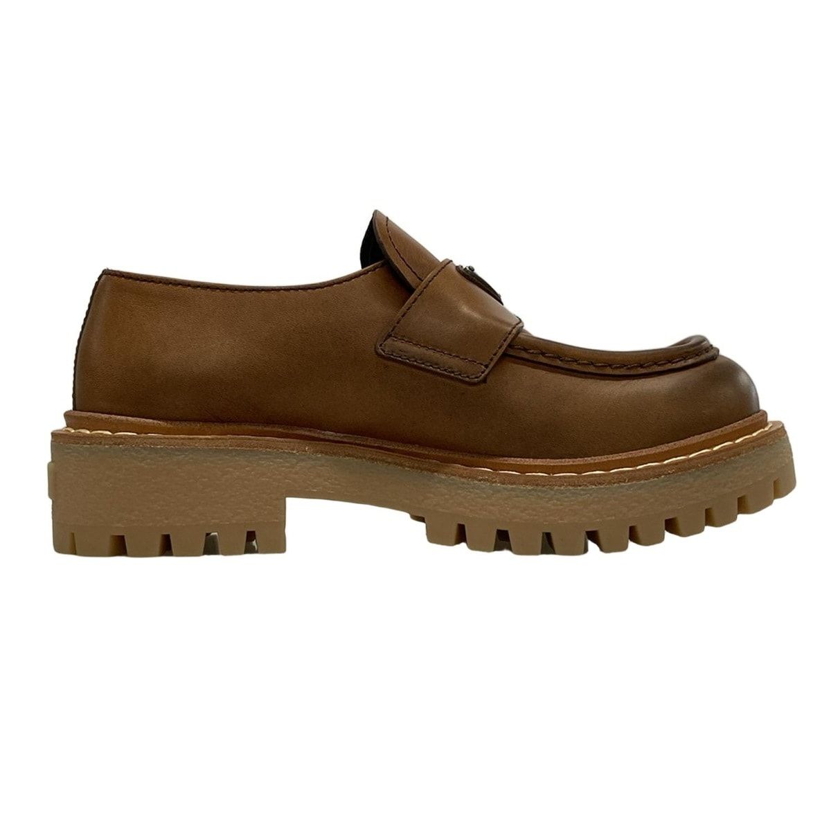 PRADA（プラダ） イタリア製 レザー ローファー／ブラウン／35½ PRADA(プラダ) ローファー 37 レディース美品 - 1D801N ブラウン 三角