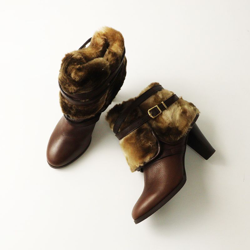 銀座かねまつ GINZA Kanematsu ボアファー付き ショートブーティ 22.5