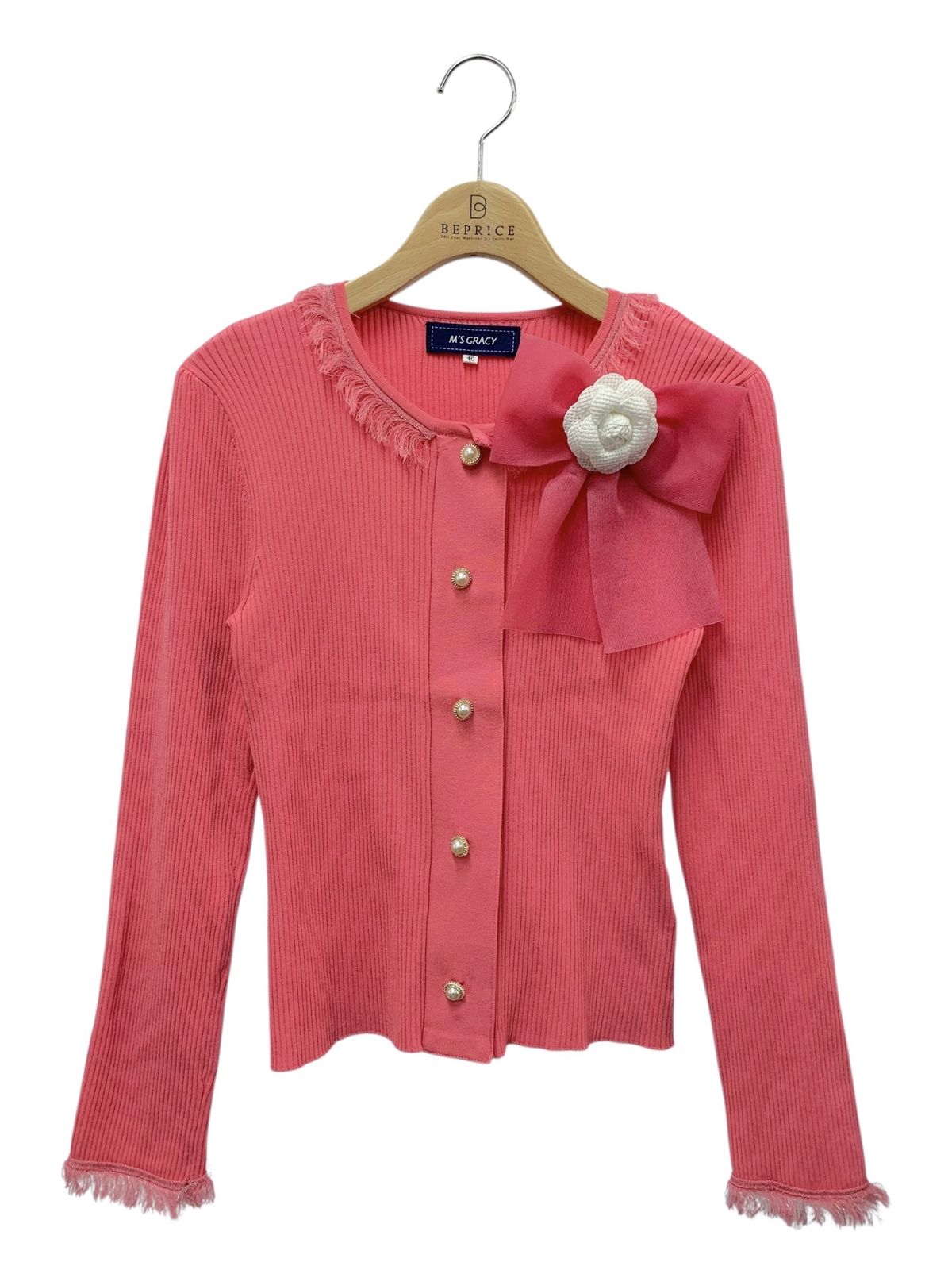 M'S GRACY ピンク リブニット 38 M'S GRACY オフショルダーニット 38 ピンク 和紙混 タグ付き未使用品