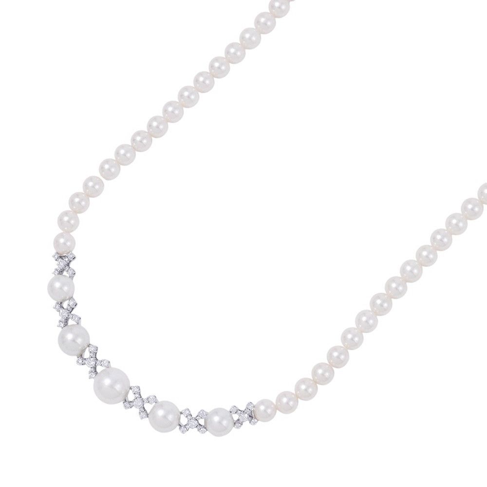Tasaki necklace, pearl/diamond, total 2.46ct, K18WG white gold, TASAKI pearl jewelry