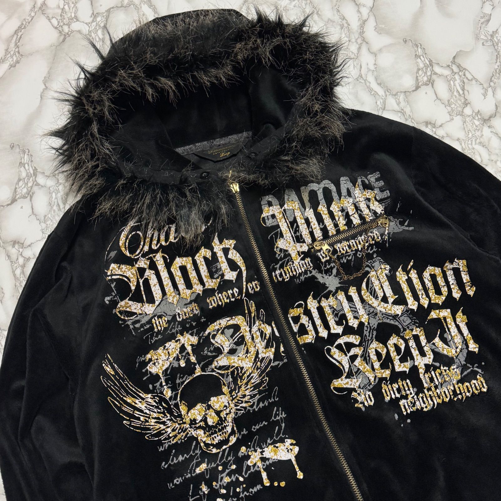 希少【Beaumere】y2k 00's archive/velvet fur zip parka/dark opium