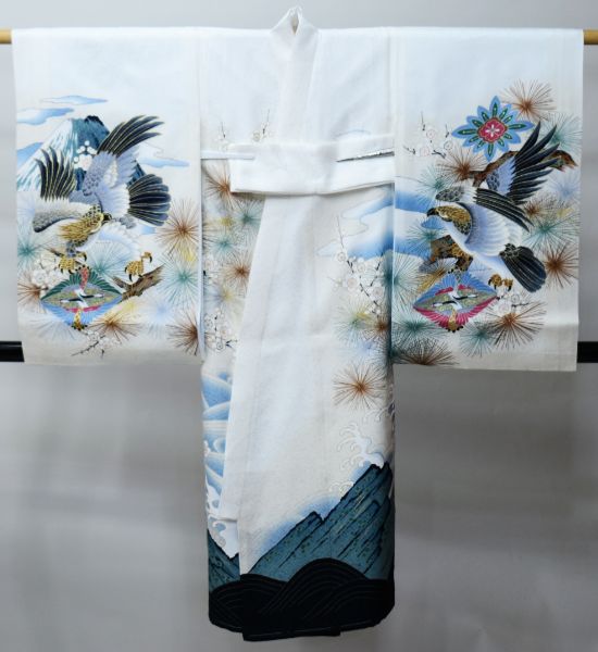 お宮参り 産着 のしめ 男児 男の子 正絹 綸子地 豪華絢爛 金刺繍 白地