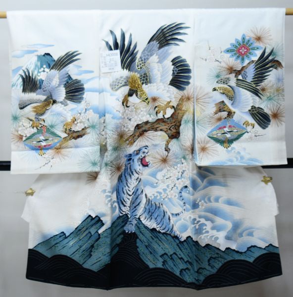 お宮参り 産着 のしめ 男児 男の子 正絹 綸子地 豪華絢爛 金刺繍 白地