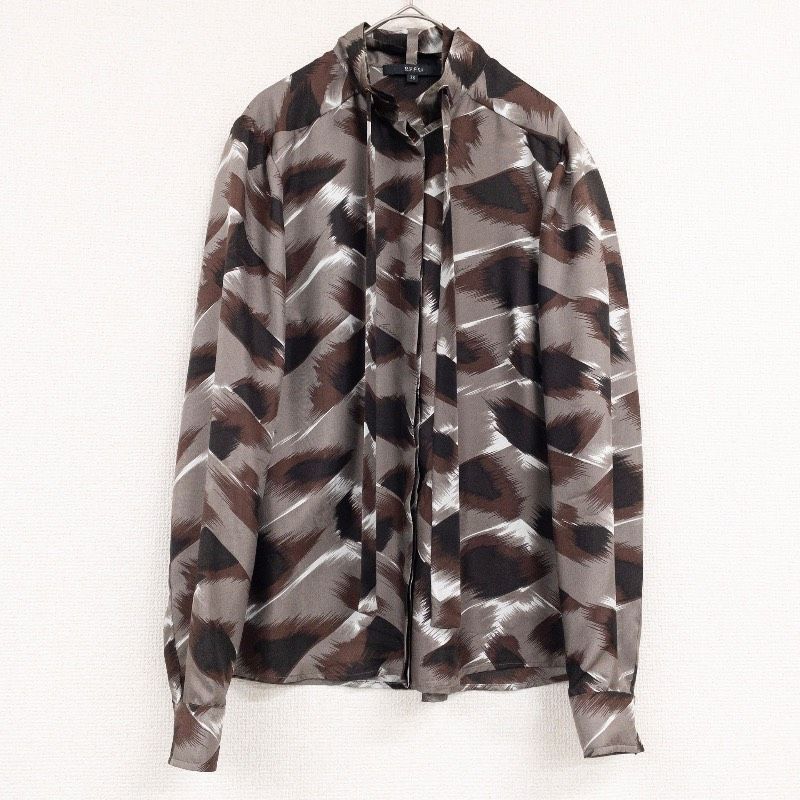 GUCCI グッチ ブラウス シャツ ボウタイ 総柄 シルク100％ ブラウン