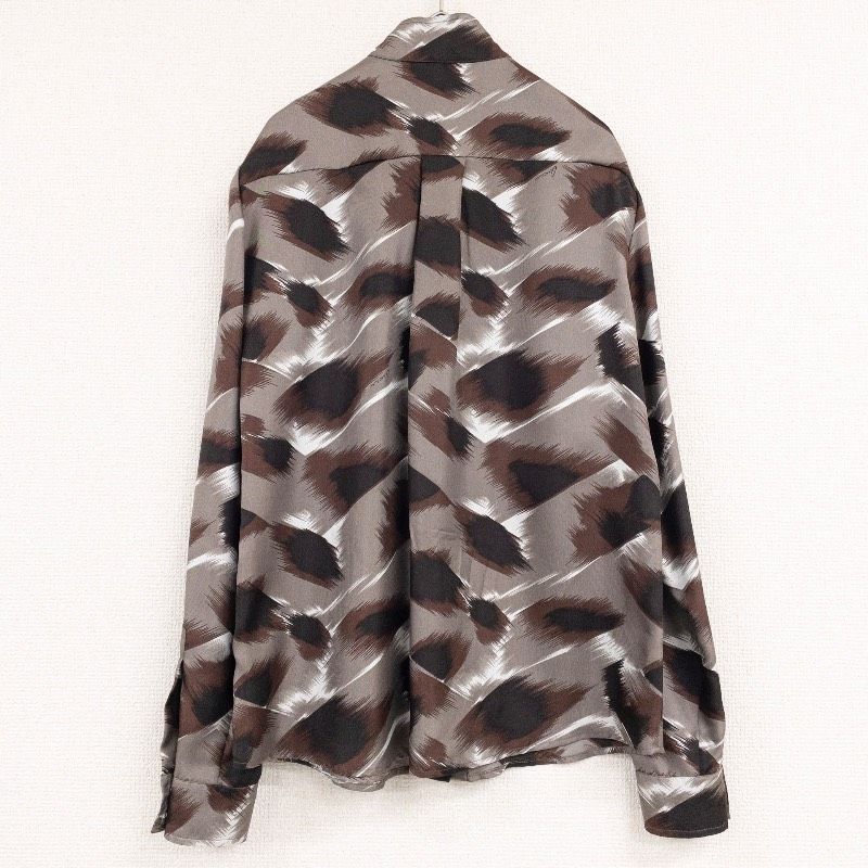 gucci ブラウス GUCCI グッチ ブラウス シャツ ボウタイ 総柄 シルク100％ ブラウン