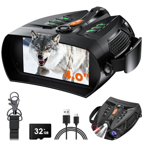 暗視スコープ -ナイトビジョンゴーグル 4 K暗視双眼鏡 大人用 10倍ズーム 4インチHD画面 5000 mAh大容量バッテリ PC接続をサポートー 32 GB TFカード付属 写真 動画保存可 アウトドア 狩猟 キャンプ 自然 175 c 27 bf