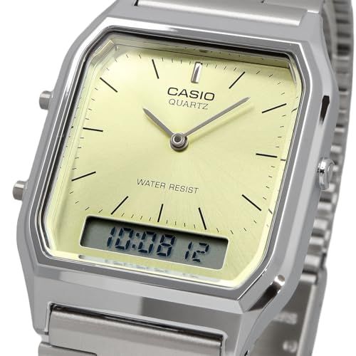 カシオ CASIO アナデジ ANA-DIGI クオーツ 腕時計 ヴィンテージシリーズ AQ-230 A-9 AMQY ユニセックス デュアルタイム ライムイエロー 海外モデル 並行輸入品 po