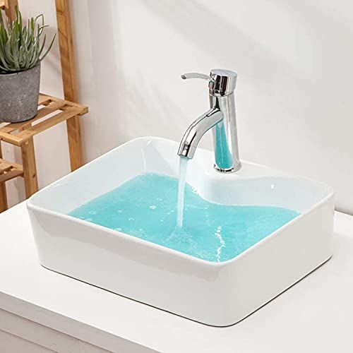 JOMOWN 排水セット付き おしゃれ 洗面ボウル セット 洗面台 洗面ボール 置き型 手洗い鉢 陶器製 手洗い器 トイレ 手洗いボウル 410 310 130 mm 長方形 po 727915 f 8