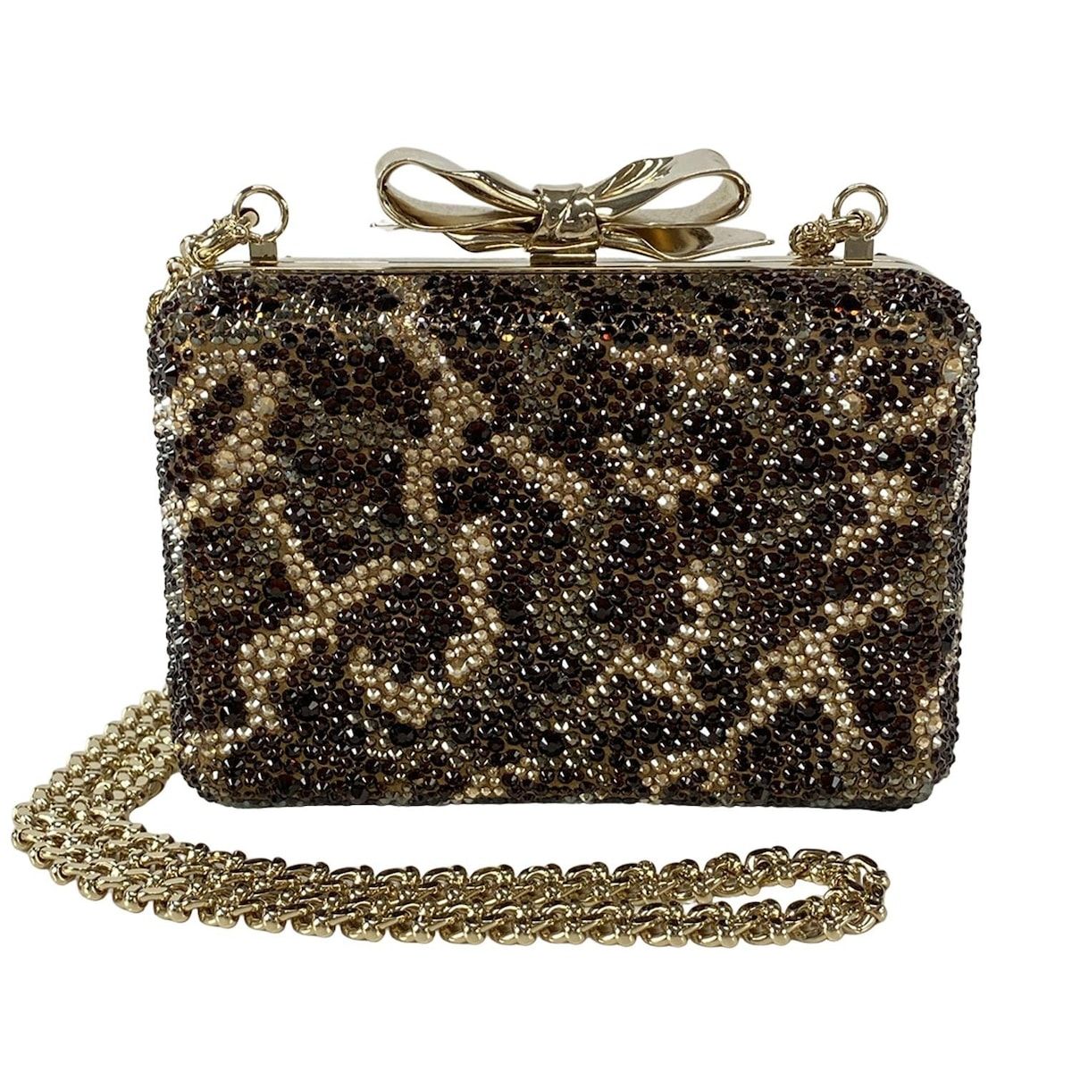 【Christian Louboutin】ラインストーンリボンバックストラップ クリスチャンルブタン ショルダーバッグ - 黒×ゴールド ラインストーン