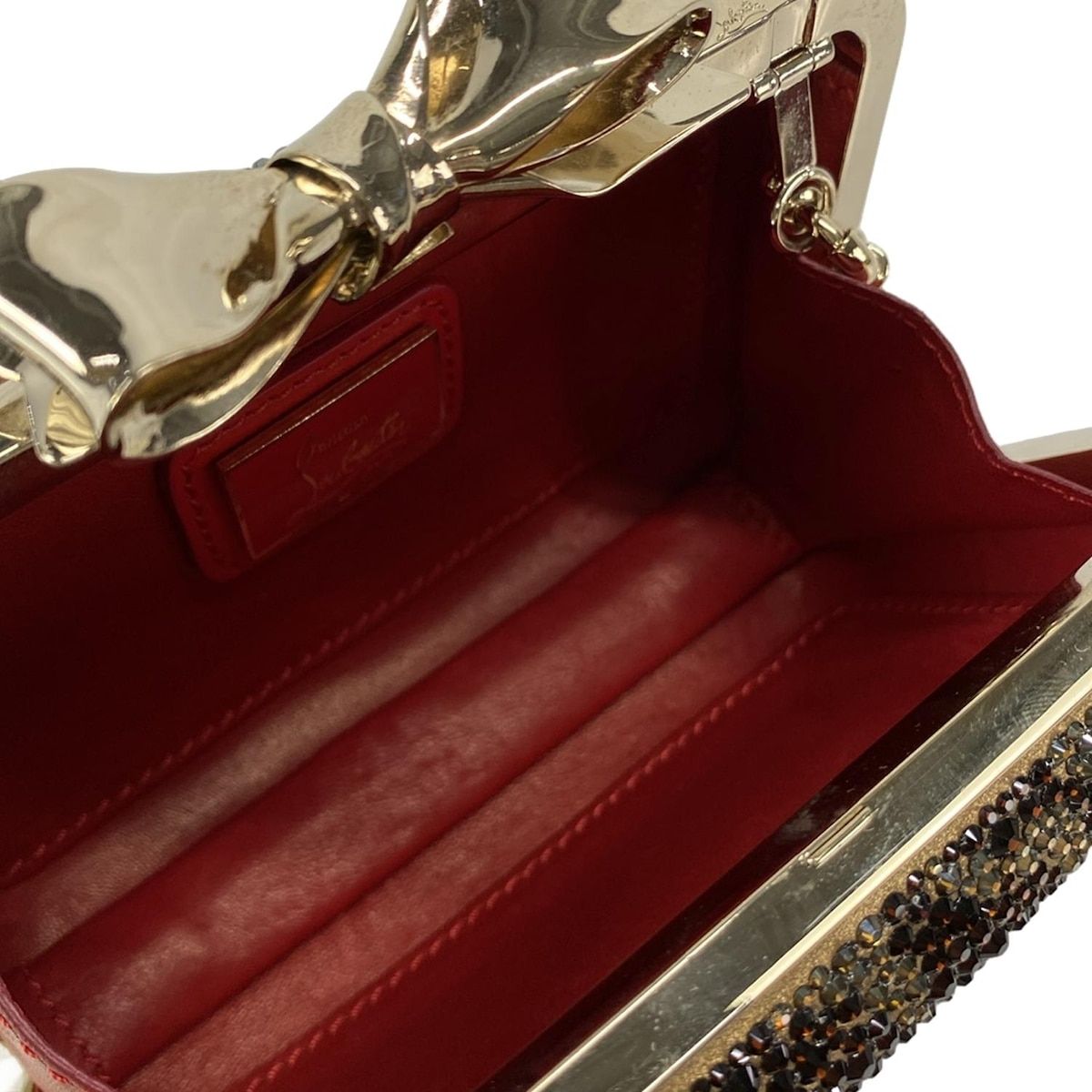 【Christian Louboutin 】ラインストーンリボンバックストラップ クリスチャンルブタン ショルダーバッグ - 黒×ゴールド ラインストーン