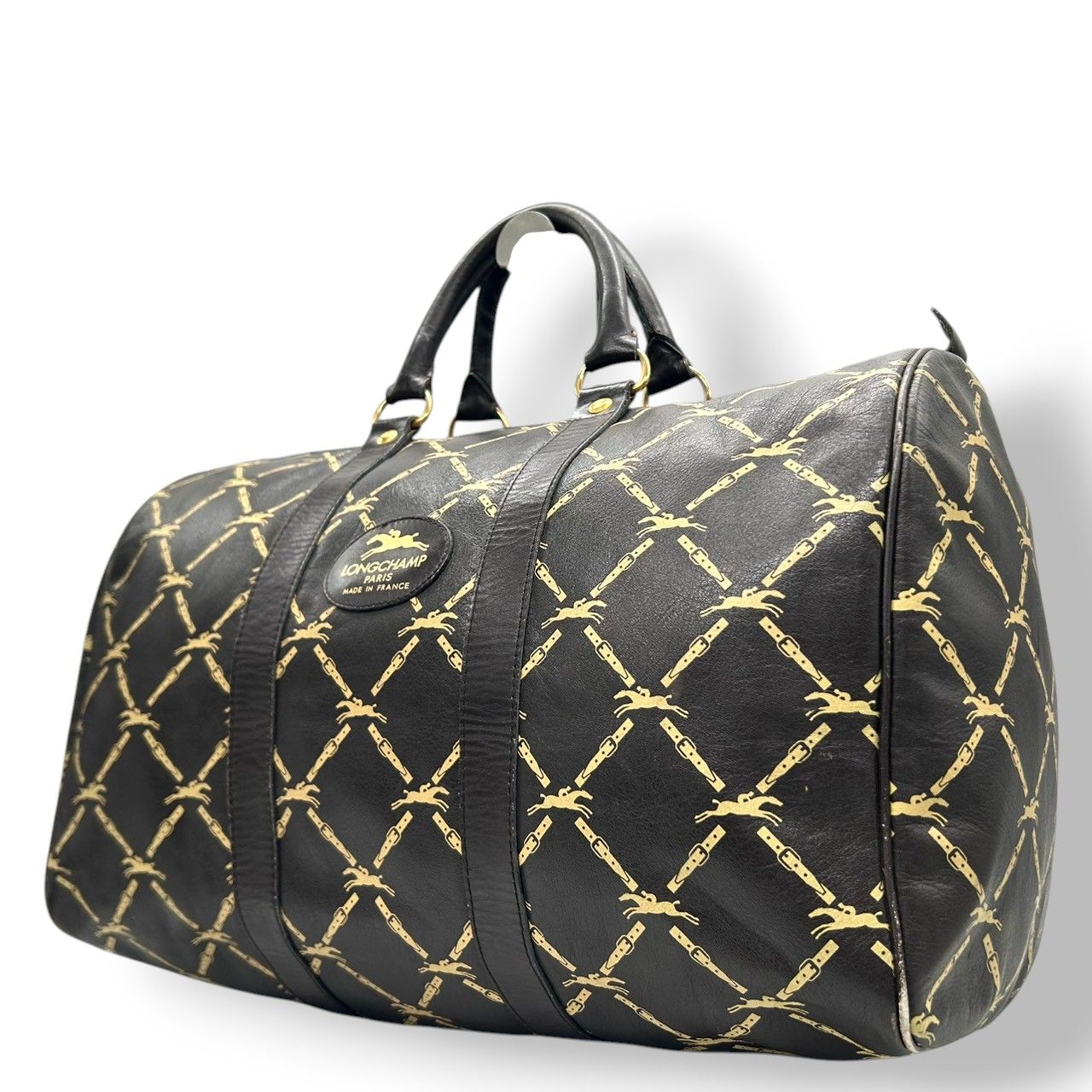 希少 美品 ロンシャン ボストンバッグ オールレザー 大容量 旅行 ゴールド 美品】ロンシャン Longchamp ボストンバッグ 旅行鞄 レザー 本革