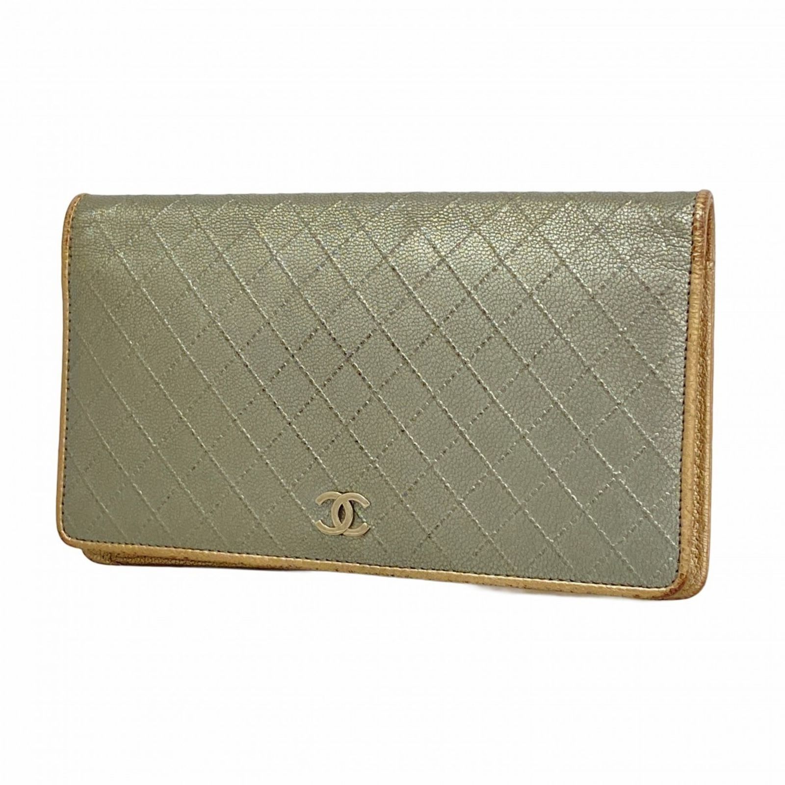 シャネル(Chanel) シャネル 長財布 ビコローレ レザー グレー ベージュ 