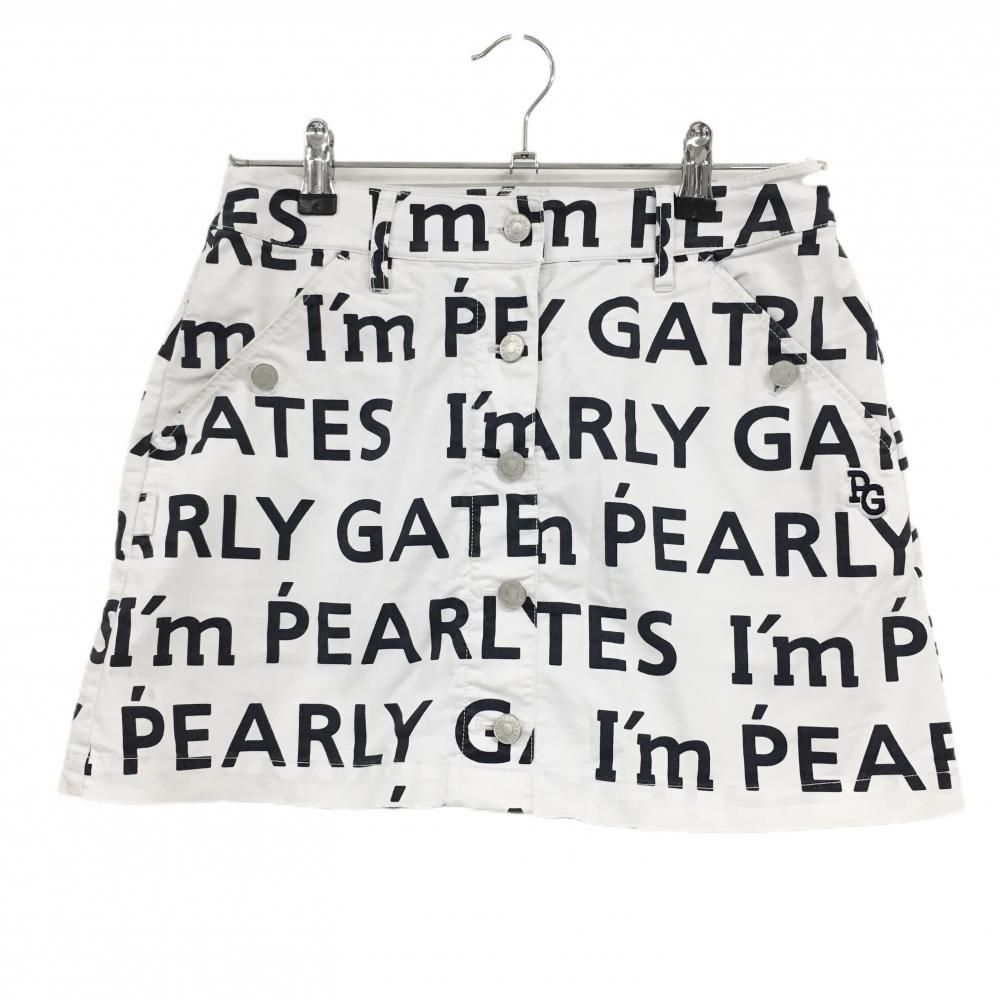 パーリーゲイツ スカート 白×ネイビー ロゴ総柄 ストレッチ 30周年