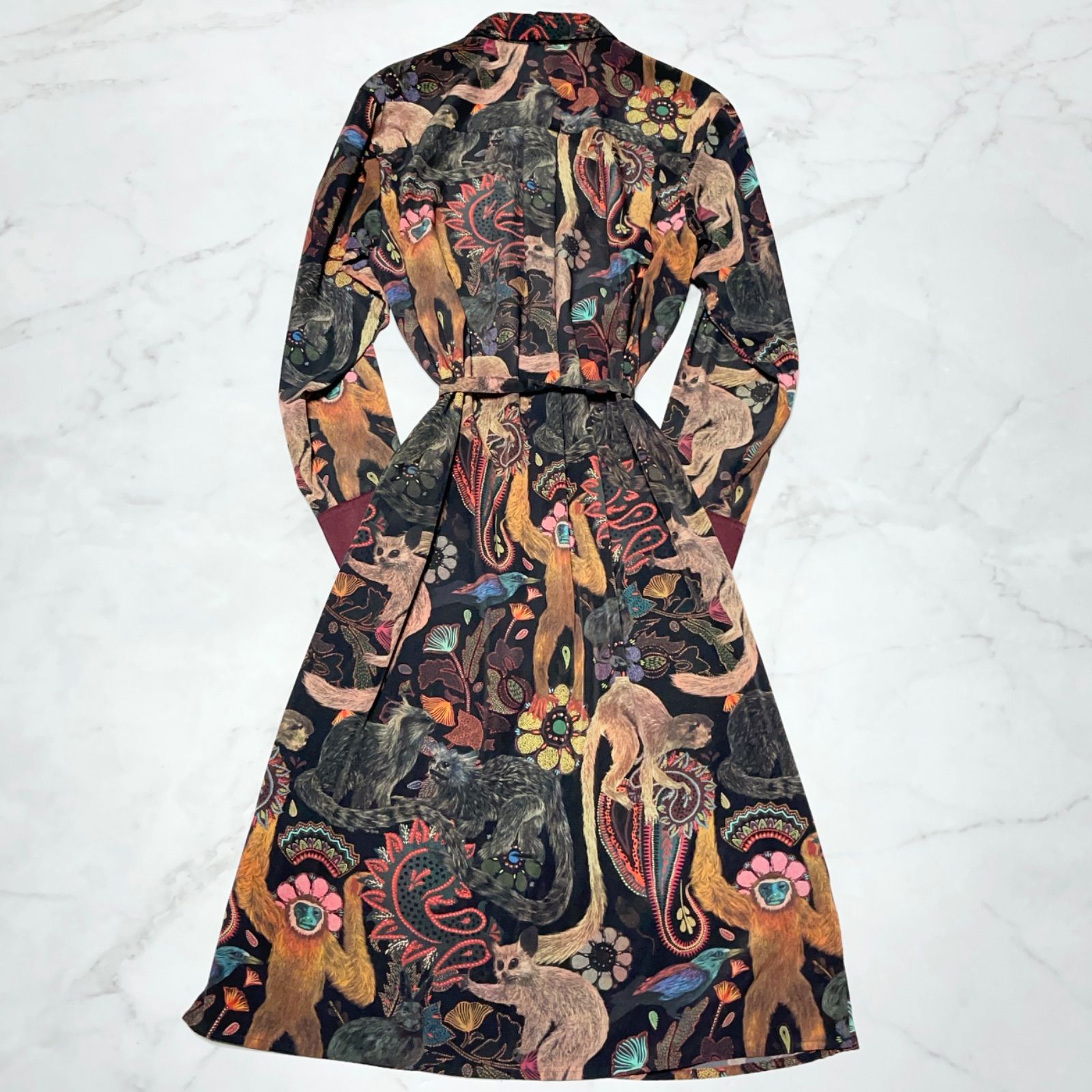 Paul Smith ポールスミス 花柄シャツワンピース 金ボタン パイピング 美品 ポールスミス Paul Smith モンキー アニマル ペイズリー フラワー