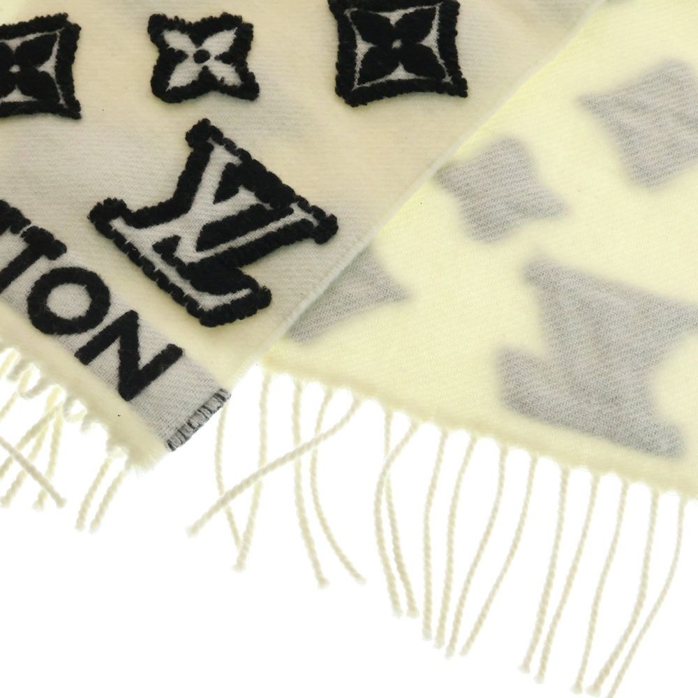 Louis Vuitton モノグラムマフラー ブラック/ホワイト　カシミヤ LOUIS VUITTON (ルイヴィトン) LV 3D モノグラム パターン カシミヤ