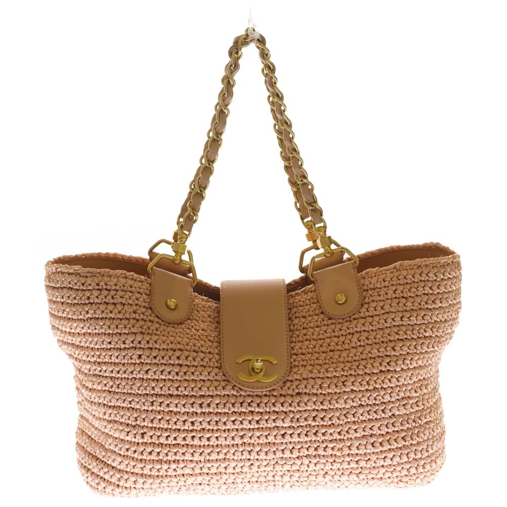 CHANEL (シャネル) ラフィア チェーントート ハンドバッグ ピンク