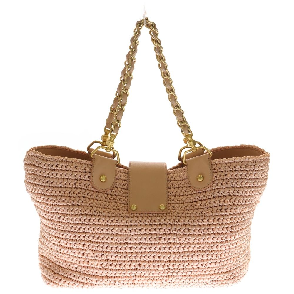 CHANEL (シャネル) ラフィア チェーントート ハンドバッグ ピンク