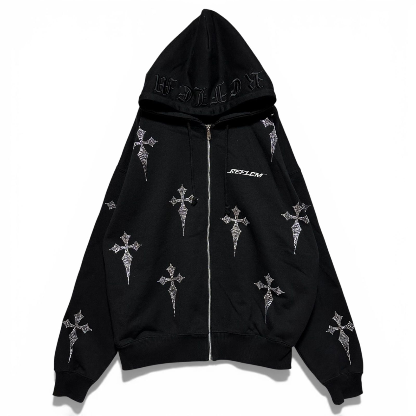 REFLEM レフレム クロス総柄ラインストーンZIPパーカー ブラック 黒 F