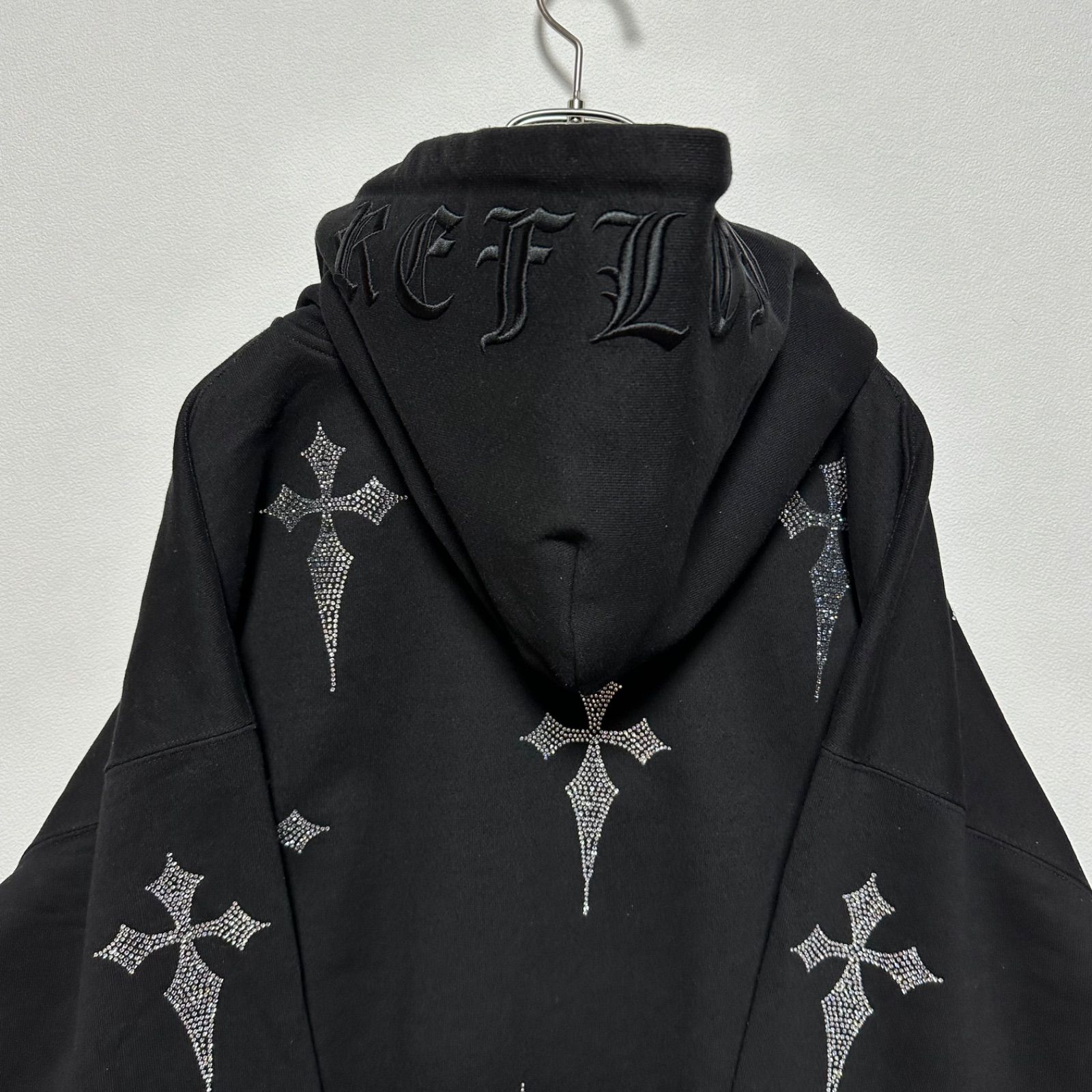 REFLEM レフレム クロス総柄ラインストーンZIPパーカー ブラック 黒 F