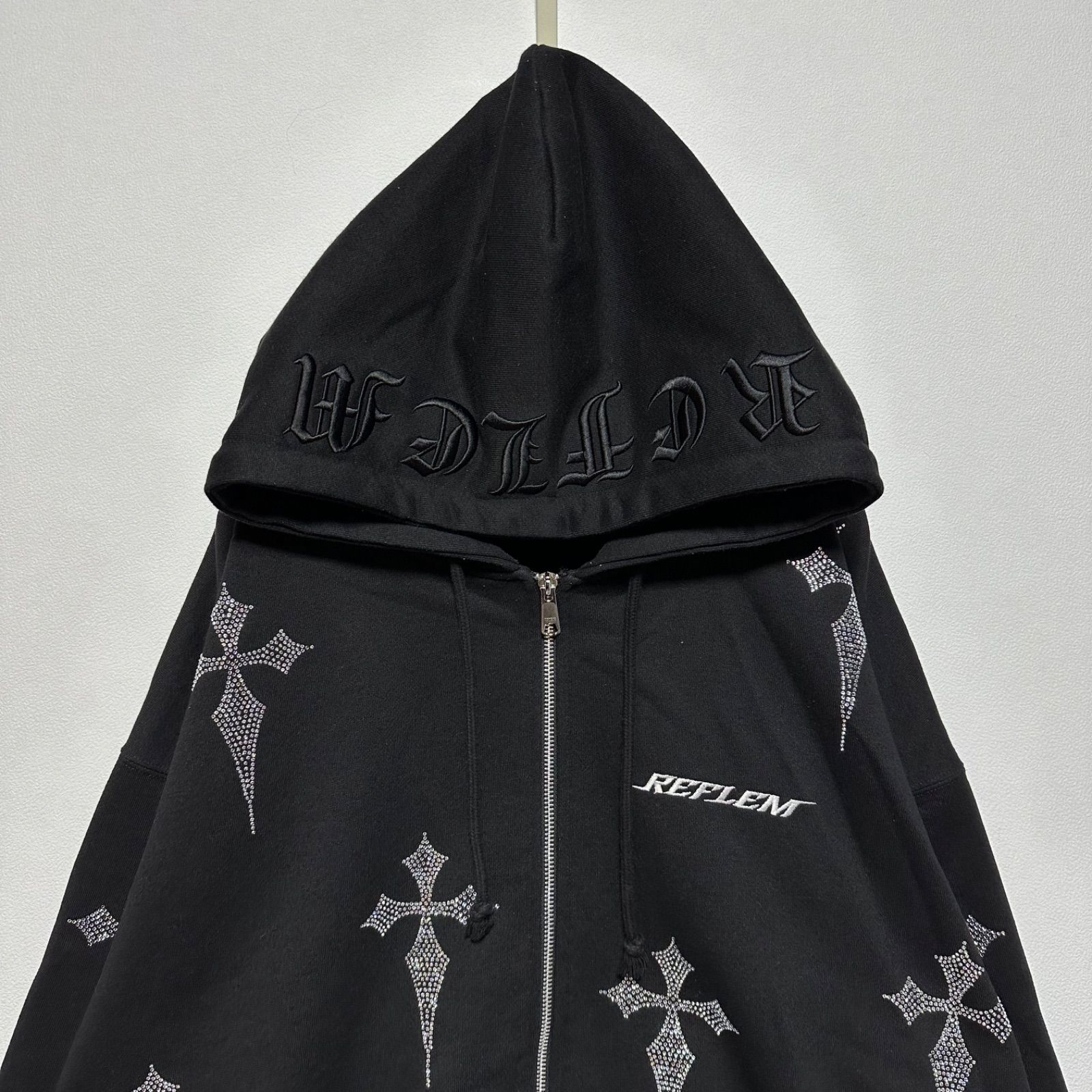 REFLEM レフレム クロス総柄ラインストーンZIPパーカー ブラック 黒 F