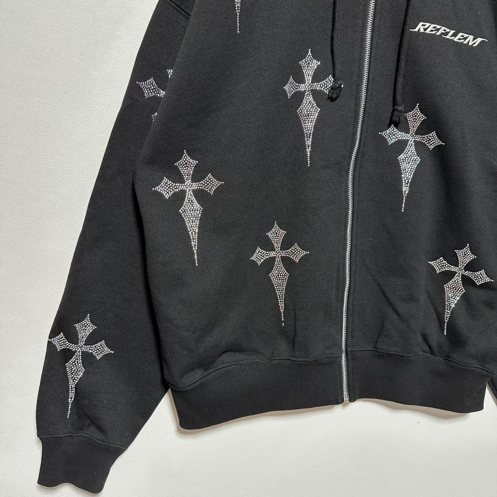 REFLEM レフレム クロス総柄ラインストーンZIPパーカー ブラック 黒 F