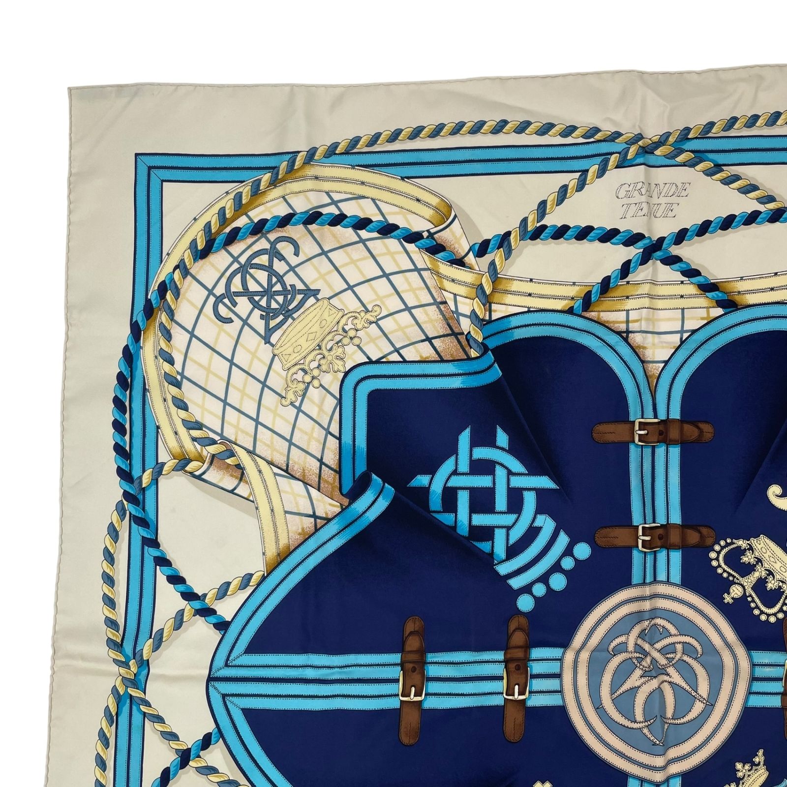 HERMES エルメス カレ90 シルク100％ GRANDE TENUE 馬の礼装 ブルー 箱