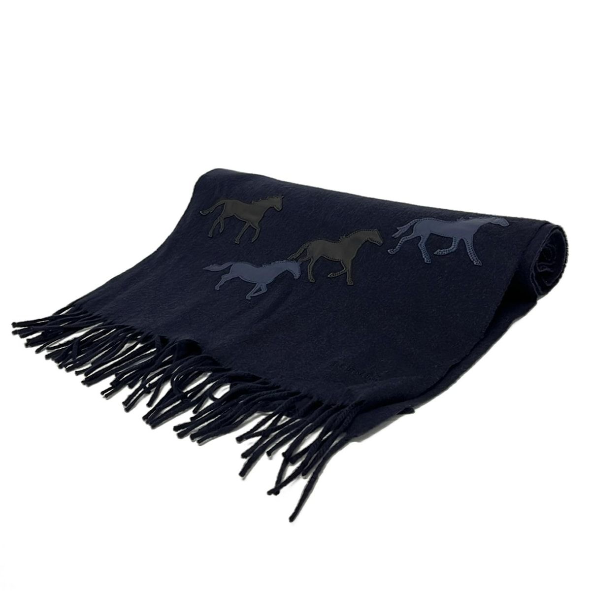 HERMES カシミヤマフラー ネイビー ブラック HERMES（エルメス） 【値下げ】HERMES マフラー ネイビー (EC