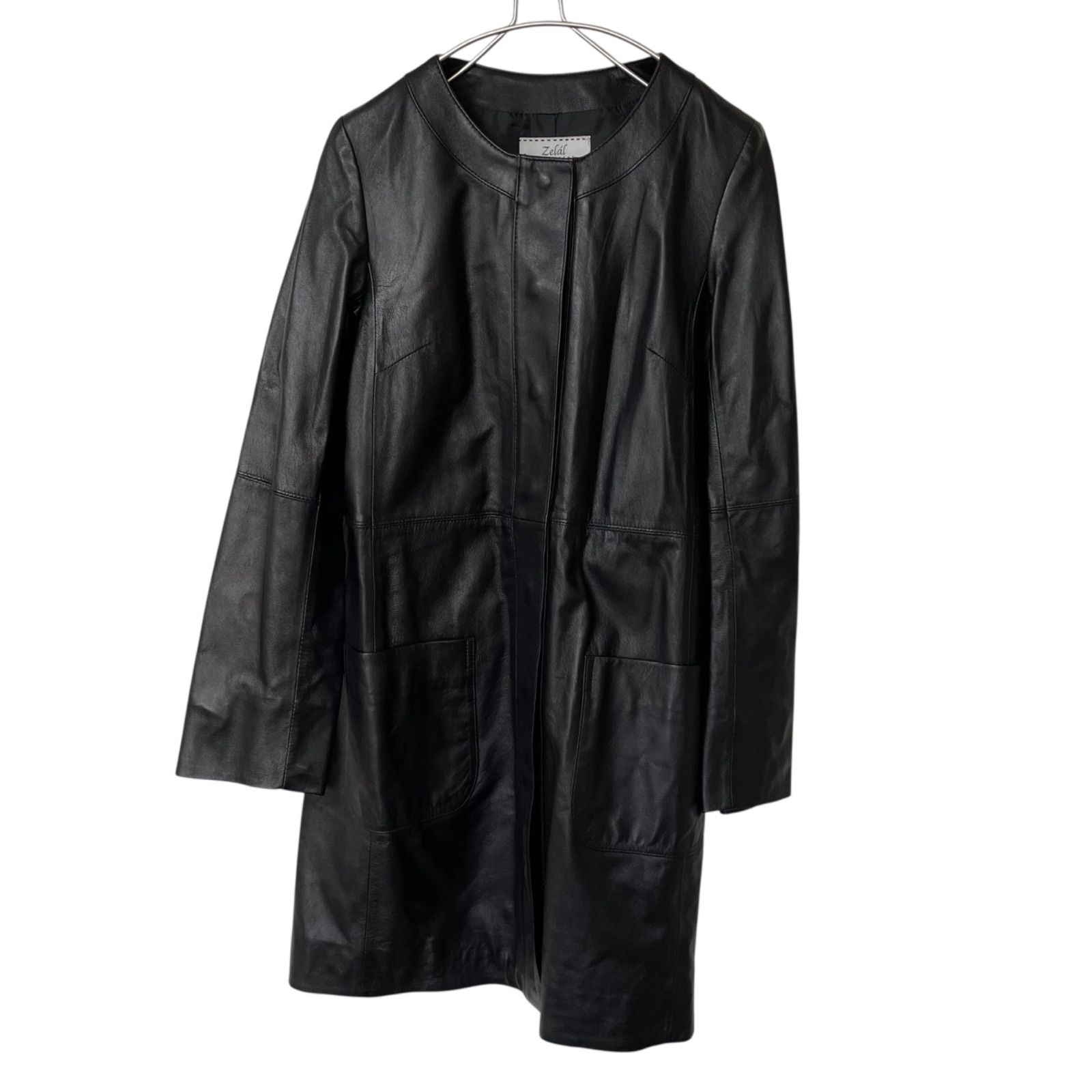 美品】Zelal 元町ゼラール ラムレザーロングコート 黒 7AR【ZK78