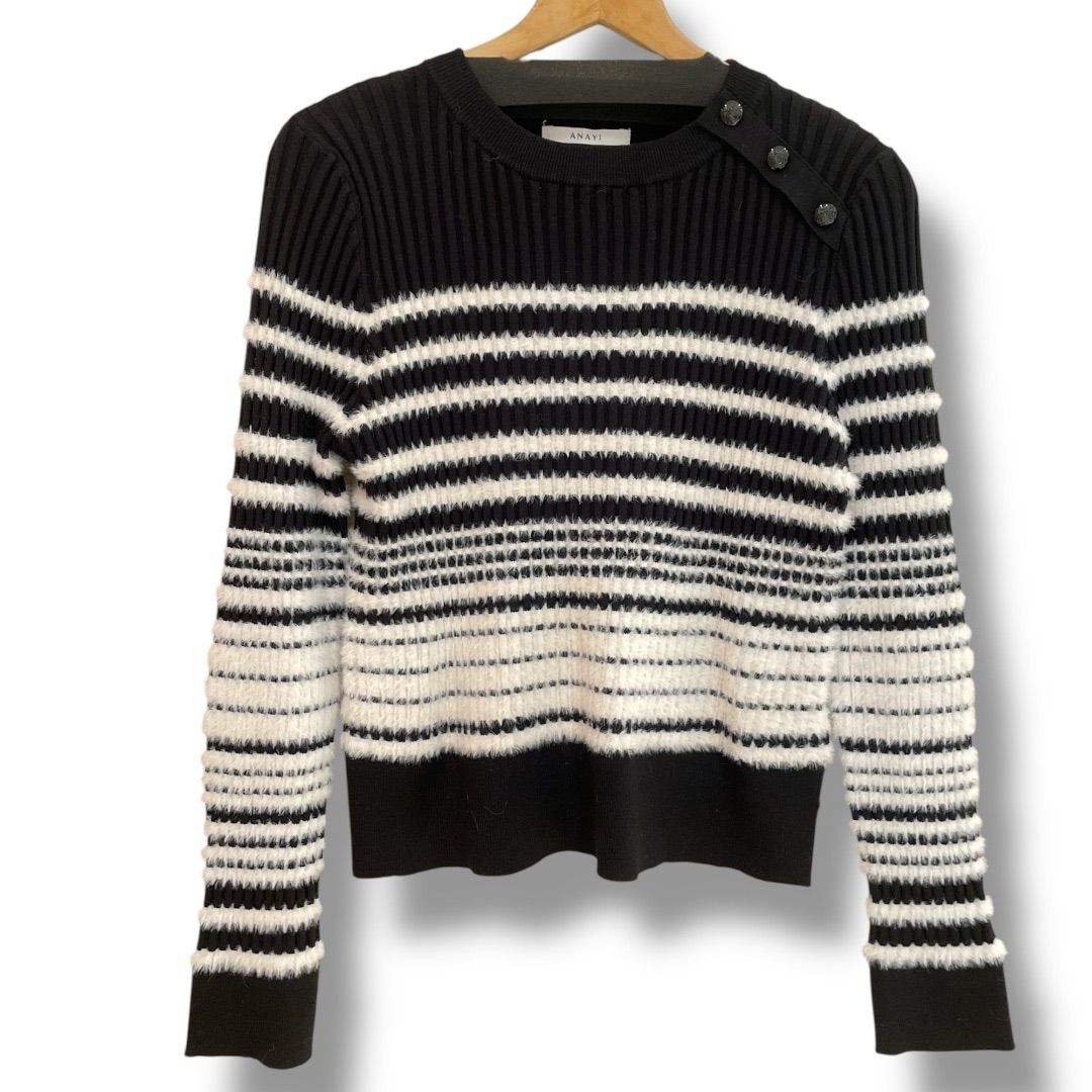 極美品 ANAYI アナイ フェザーボーダー プルオーバー ニット 肩ボタン ANAYI（アナイ）の「フェザーボーダー プルオーバー（ニット/セーター